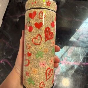 Sold Cherry and Heart Patterned Skinny Can Cooler Handmade Gold Glitter